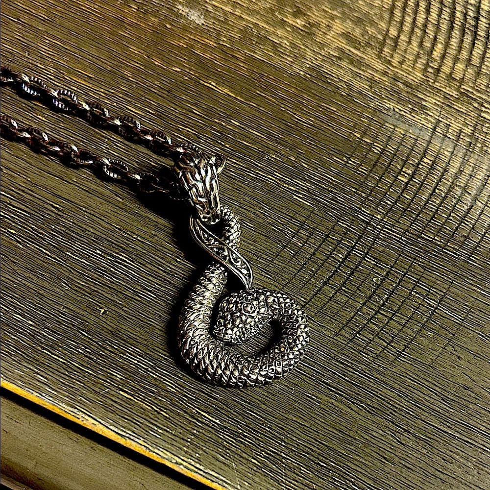 Sterling Silver Celtic  Snake Pendant on‎ Stainless 24 inch chain